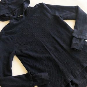 Vince Waffle Knit Hooded Wool Sweater in Navy